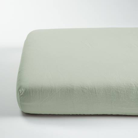 Drap housse 1 personne satin de coton bio lavé Ambre+Blanc craie+Cyprès+Lin+Peach+Tilleul 32 - vertbaudet enfant 