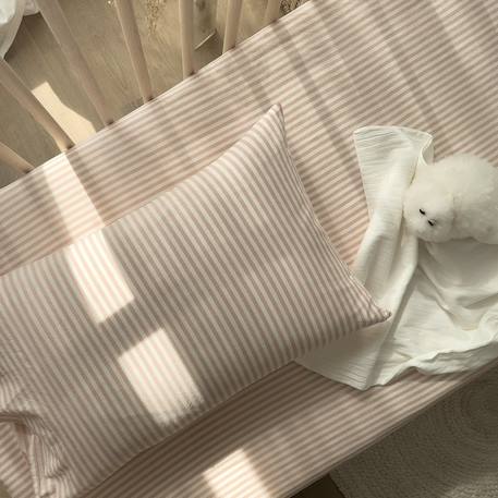 Drap housse bébé percale de coton bio rayé Rayé ambre+Rayé lin+Rayé peach+Rayé tilleul 15 - vertbaudet enfant 