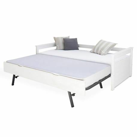 Lit banquette gigogne bois massif izao Blanc+Bois naturel 2 - vertbaudet enfant 