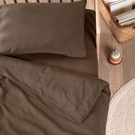 Drap housse bébé satin de coton bio lavé Ambre+Blanc craie+Brun+Cyprès+Lin+Peach+Tilleul 15 - vertbaudet enfant 