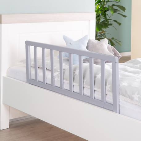 Barrière de lit en bois - protection anti-chute sûre pour bébés et enfants Blanc+Bois naturel+Gris 8 - vertbaudet enfant 