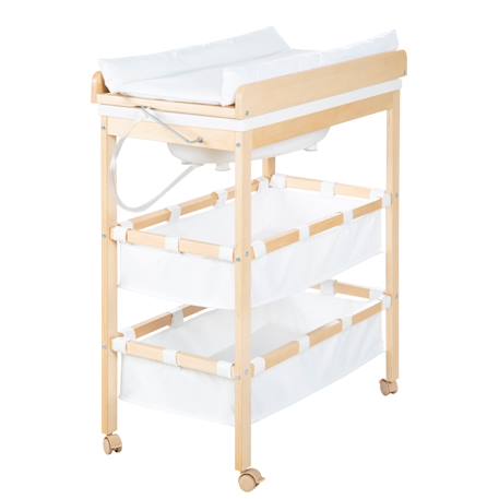 Table à langer avec baignoire 2en1 + matelas à langer imperméable Bois naturel / blanc 1 - vertbaudet enfant 