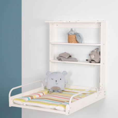 Table à langer murale pliante + matelas à langer déperlant Blanc / rayé multicolore 2 - vertbaudet enfant 