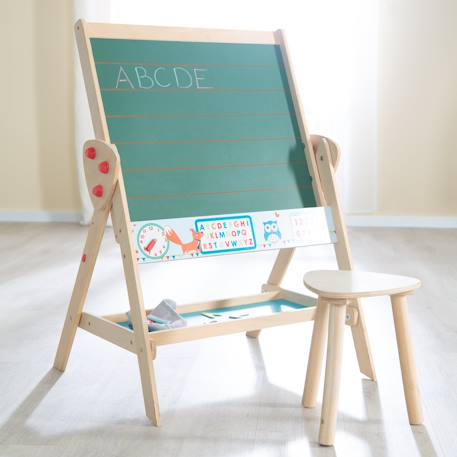 Tableau pivotant double face avec tabouret Vert / naturel 2 - vertbaudet enfant 