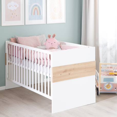 Lit bébé évolutif 2en1 à hauteur réglable lion Blanc / chêne artisan 5 - vertbaudet enfant 
