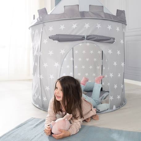 Tente pop up en forme de château fort motif étoiles Gris étoilé 2 - vertbaudet enfant 