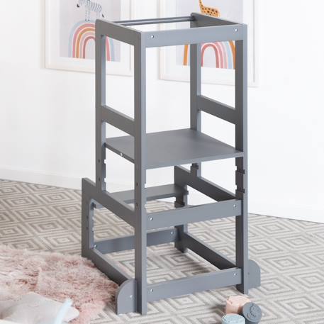 Tour d'apprentissage évolutive en bois Blanc+Gris anthracite 8 - vertbaudet enfant 