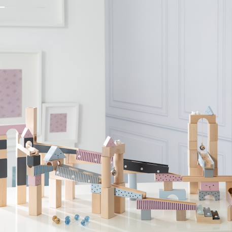 Circuit à billes 80 blocs de construction en bois massif + 20 billes Gris / multicolore 3 - vertbaudet enfant 