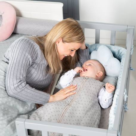 Tour de lit bébé déhoussable en coton bio lil planet Bleu clair/ bleu ciel+Gris argenté+Rose pastel+Vert givré 4 - vertbaudet enfant 