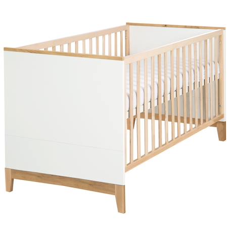 Lit évolutif en bois massif convertible en lit junior finn Blanc / chêne doré 1 - vertbaudet enfant 