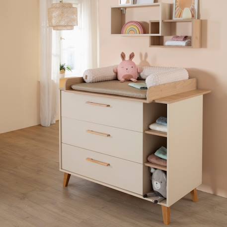 Commode à langer évolutive 3 tiroirs 3 niches jil Cashmere / décor châtaignier 2 - vertbaudet enfant 