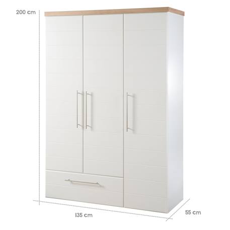 Armoire bébé 3 portes à fermeture douce nele Blanc / chêne artisan 5 - vertbaudet enfant 