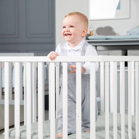 Parc bébé rectangulaire sur roulettes + tapis déperlant roba style Blanc - gris argenté+Blanc - vert givré 8 - vertbaudet enfant 