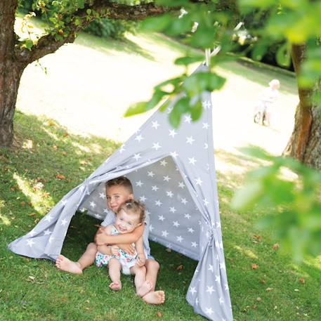 Tente de jeu indienne tipi + sac de transport little stars Gris étoilé 6 - vertbaudet enfant 