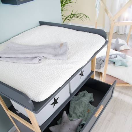 Housse de matelas à langer en coton bio motif pois en relief seashells Ecru 5 - vertbaudet enfant 