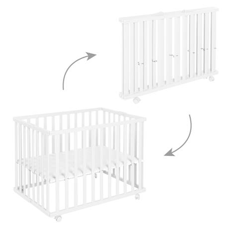 Parc bébé pliant en bois sur roulettes à freins Bicolore+Blanc+Gris taupe 7 - vertbaudet enfant 