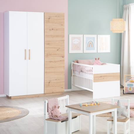 Armoire bébé 3 portes à fermeture douce lion Blanc / chêne artisan 2 - vertbaudet enfant 