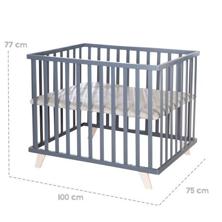 Parc bébé en bois avec tapis déperlant en cuir végan luxe Anthracite - grège 6 - vertbaudet enfant 