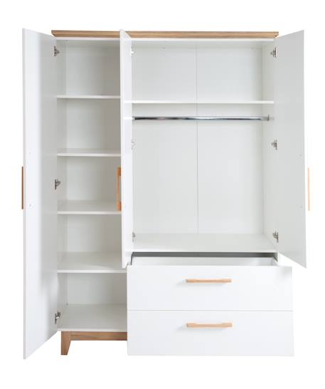 Armoire bébé 3 portes et 2 tiroirs à fermeture douce finn Blanc / chêne doré 5 - vertbaudet enfant 
