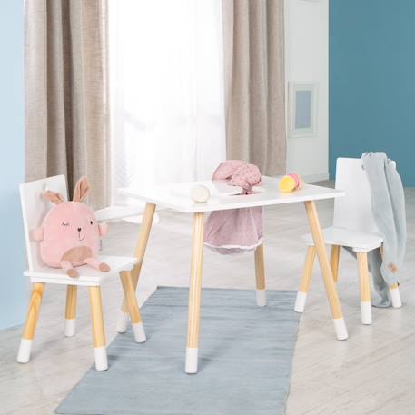 Set table et 2 chaises enfant avec filet de rangement Blanc et naturel+Gris et naturel 2 - vertbaudet enfant 