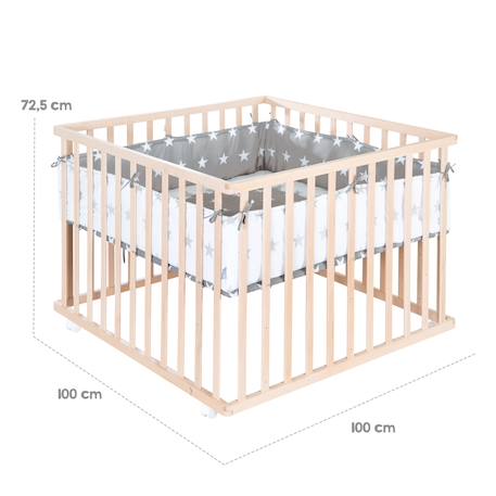 Parc bébé mobile avec tour de parc gris étoilé - bois massif - hauteur réglable - naturel Bois naturel - gris clair / blanc 3 - vertbaudet enfant 