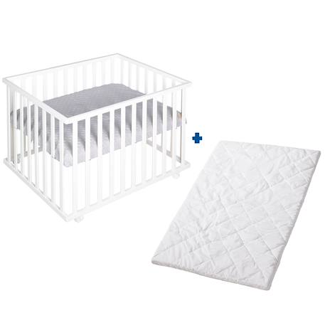 Parc bébé rectangulaire + tapis déperlant et matelas déhoussable roba style Blanc - gris argenté 1 - vertbaudet enfant 