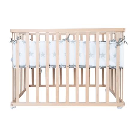 Parc bébé mobile avec tour de parc gris étoilé - bois massif - hauteur réglable - naturel Bois naturel - gris clair / blanc 4 - vertbaudet enfant 