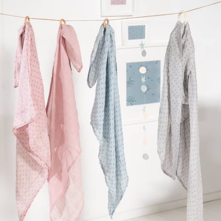 Lot 2 serviettes d'allaitement en coton bio lil planet Bleu clair+Gris argenté+Rose pastel+Vert givré 14 - vertbaudet enfant 