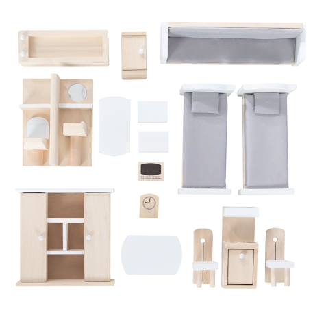 Maison de poupée + 16 pièces de mobilier et 4 poupées Blanc / naturel / gris 5 - vertbaudet enfant 