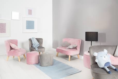 Mini fauteuil en velours et pieds en bois massif lil sofa Bleu clair+Gris argenté+Rose pastel 9 - vertbaudet enfant 