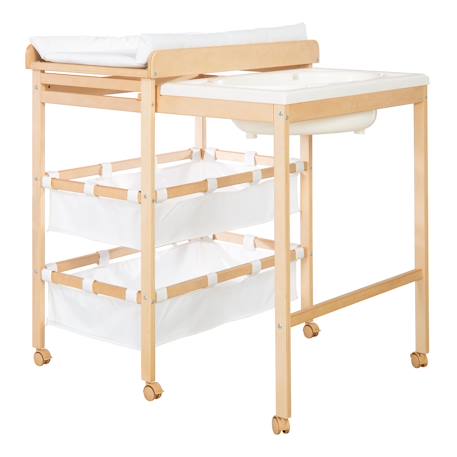 Table à langer avec baignoire coulissante + matelas à langer déperlant Bois naturel / blanc 1 - vertbaudet enfant 