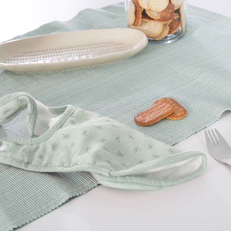 Set de 3 bavoirs en coton bio + 3 langes + 1 serviette doudou lil planet Bleu clair - gris / ourson+Gris argenté - bleu / ourson+Rose pastel - gris / lapin+Vert givré - gris / lapin 20 - vertbaudet enfant 