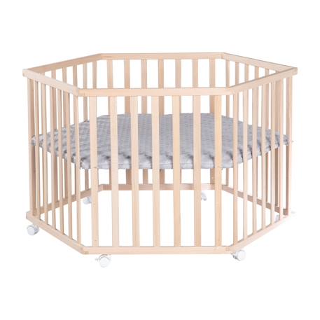 Parc bébé hexagonal en hêtre massif bio + tapis déperlant roba style Naturel - gris argenté 1 - vertbaudet enfant 