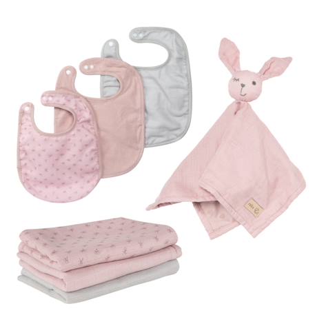 Set de 3 bavoirs en coton bio + 3 langes + 1 serviette doudou lil planet Bleu clair - gris / ourson+Gris argenté - bleu / ourson+Rose pastel - gris / lapin+Vert givré - gris / lapin 10 - vertbaudet enfant 