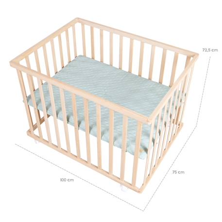 Parc bébé en bois massif + tapis déperlant roba style Naturel - gris argenté+Naturel - vert givré 12 - vertbaudet enfant 