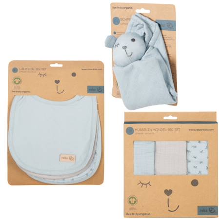 Set de 3 bavoirs en coton bio + 3 langes + 1 serviette doudou lil planet Bleu clair - gris / ourson+Gris argenté - bleu / ourson+Rose pastel - gris / lapin+Vert givré - gris / lapin 4 - vertbaudet enfant 