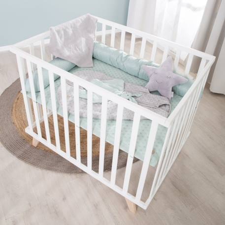 Parc bébé scandinave en bois massif + tapis en coton bio lil planet Anthracite - gris argenté+Blanc - gris argenté+Blanc - vert givré+Naturel - gris argenté 13 - vertbaudet enfant 