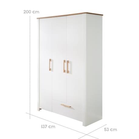 Armoire bébé 3 portes à fermeture douce ava Blanc / chêne artisan 5 - vertbaudet enfant 