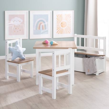 Banc-coffre à jouets en bois massif résistant aux rayures woody Blanc - naturel+Gris taupe - naturel 6 - vertbaudet enfant 