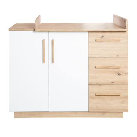Commode à langer évolutive 2 portes et 3 tiroirs  lion Blanc / chêne artisan 3 - vertbaudet enfant 