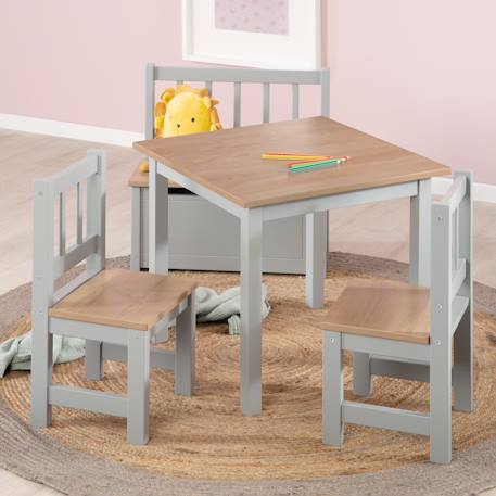 Set table et 2 chaises enfant aspect bois woody Blanc / aspect bois+Gris taupe / aspect bois 8 - vertbaudet enfant 
