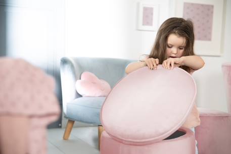 Pouf coffre ovale en bois et velours - tabouret avec rangement lil sofa Bleu clair+Gris argenté+Rose pastel 15 - vertbaudet enfant 