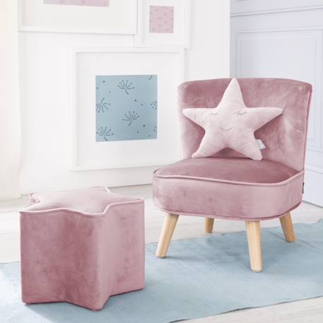 Ensemble fauteuil + pouf + coussin décoratif étoile lil sofa Bleu clair+Gris argenté+Rose pastel 14 - vertbaudet enfant 