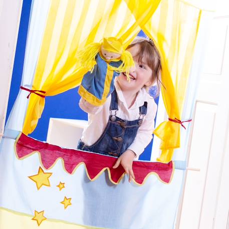 Ensemble de 6 marionnettes à main en tissu punch et judy Rouge, bleu et jaune 2 - vertbaudet enfant 