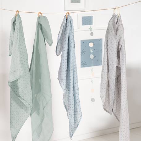 Lot 2 serviettes d'allaitement en coton bio lil planet Bleu clair+Gris argenté+Rose pastel+Vert givré 21 - vertbaudet enfant 