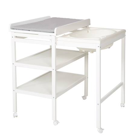 Table à langer avec baignoire coulissante + matelas à langer déperlant roba style Blanc / gris argenté+Bois naturel / gris argenté 1 - vertbaudet enfant 