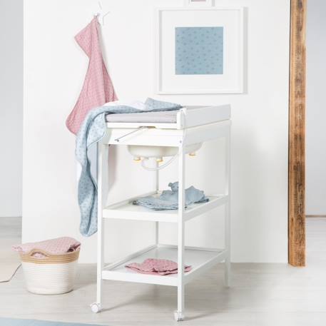 Table à langer avec baignoire 2en1 + matelas à langer déperlant Blanc / gris argenté 2 - vertbaudet enfant 