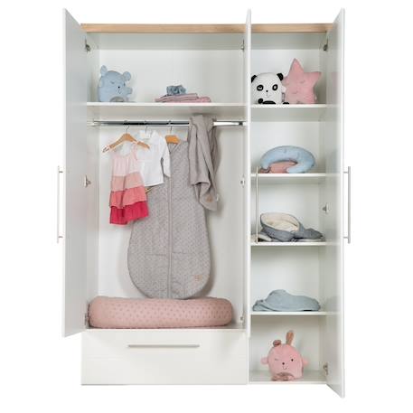 Armoire bébé 3 portes à fermeture douce nele Blanc / chêne artisan 2 - vertbaudet enfant 