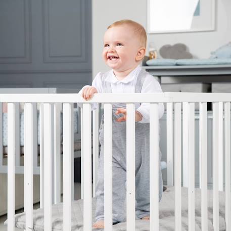 Parc bébé rectangulaire + tapis déperlant et matelas déhoussable roba style Blanc - gris argenté 6 - vertbaudet enfant 