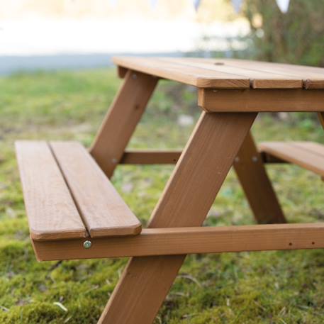 Table pique-nique en bois massif 4 places + 2 coussins Gris / motif étoiles+Teck / motif étoiles 8 - vertbaudet enfant 